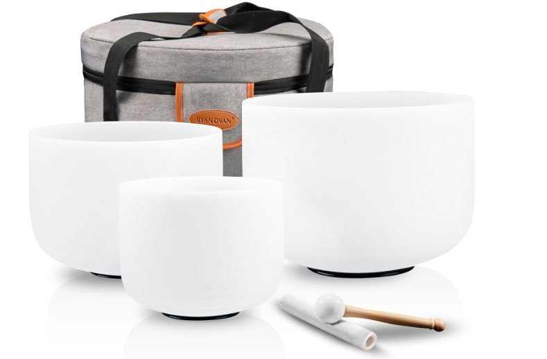 RYAN DVAN 432Hz Crystal Singing Bowl Set of 3 with Carrying Case