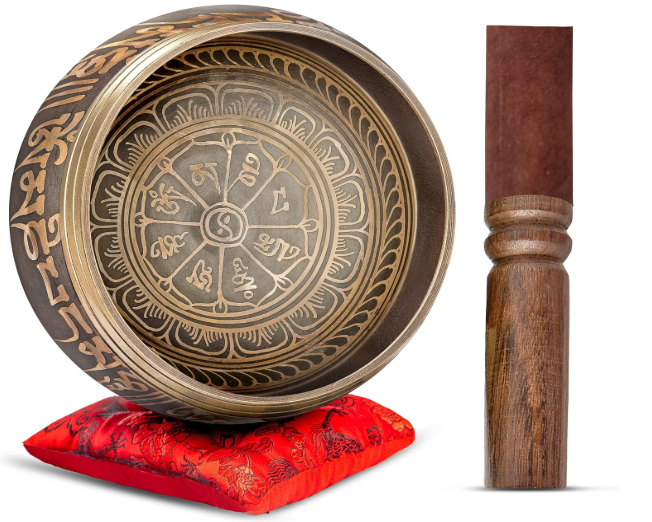 Handcrafted Tibetan Singing Bowl Set with Mallet and Cushion